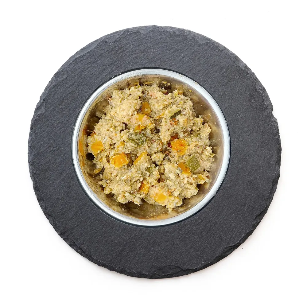 Menú salmón con espinacas, bayas de espino amarillo y hierbas 400g