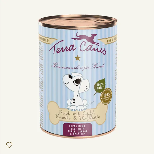 Menú PUPPY buey con manzana, zanahoria y escaramujo 400g