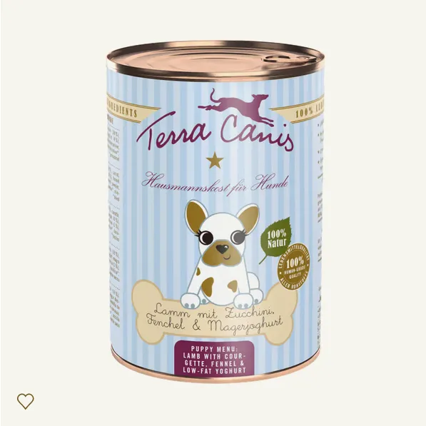 Menú PUPPY cordero con calabacín, hinojo y yogur 400g